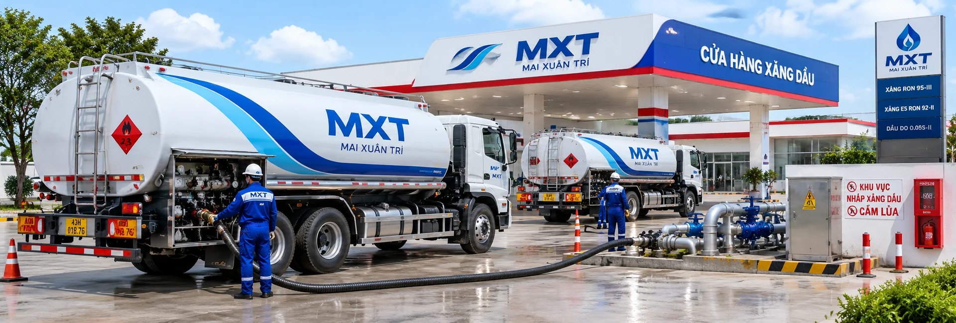 Xe bồn MXT tại cửa hàng xăng dầu – hình ảnh minh họa
